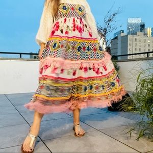 Italian ANTICA SARTORIA Cotton Skirt Tassels Popcorn Balls Positano Italy 🇮🇹